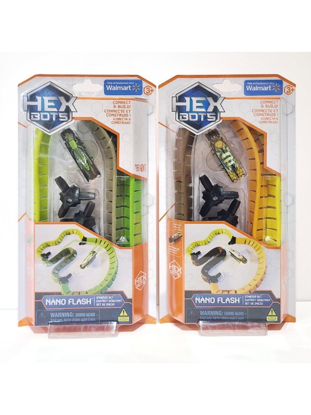LOT 2 HEX Bots HEX Bug Nano Flash Starter Sets Green CRICKET, Yellow BEE w Track